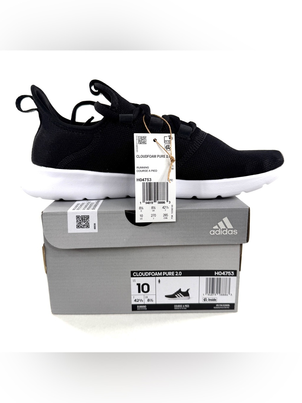 NIB Adidas Cloudfoam Pure 2.0 Women Size 10 Black Sneaker Sportswear H04753